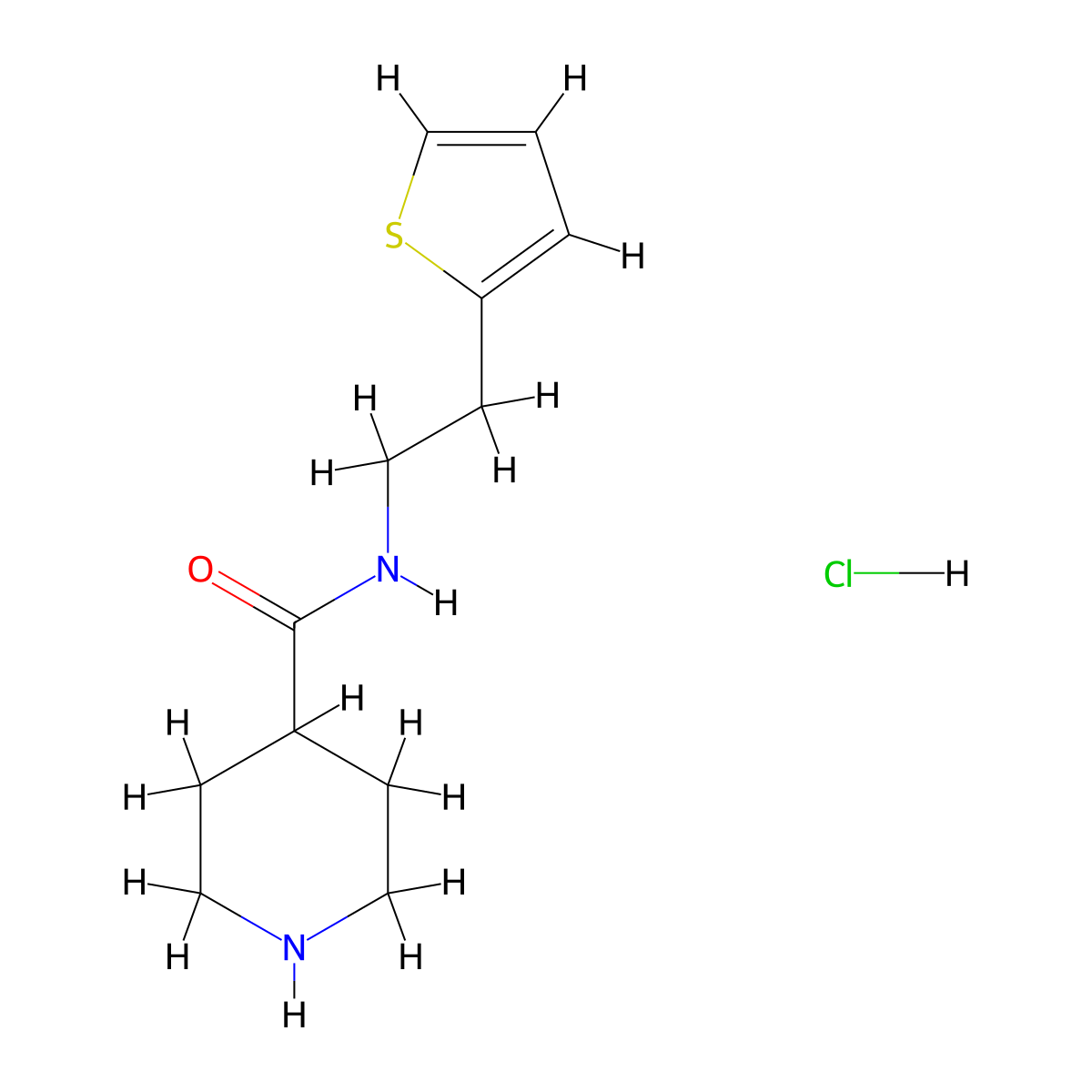 N-[2-(thiophen-2-yl)ethyl]piperidine-4-carboxamide hydrochloride molecular structure, CAS 1223505-97-2