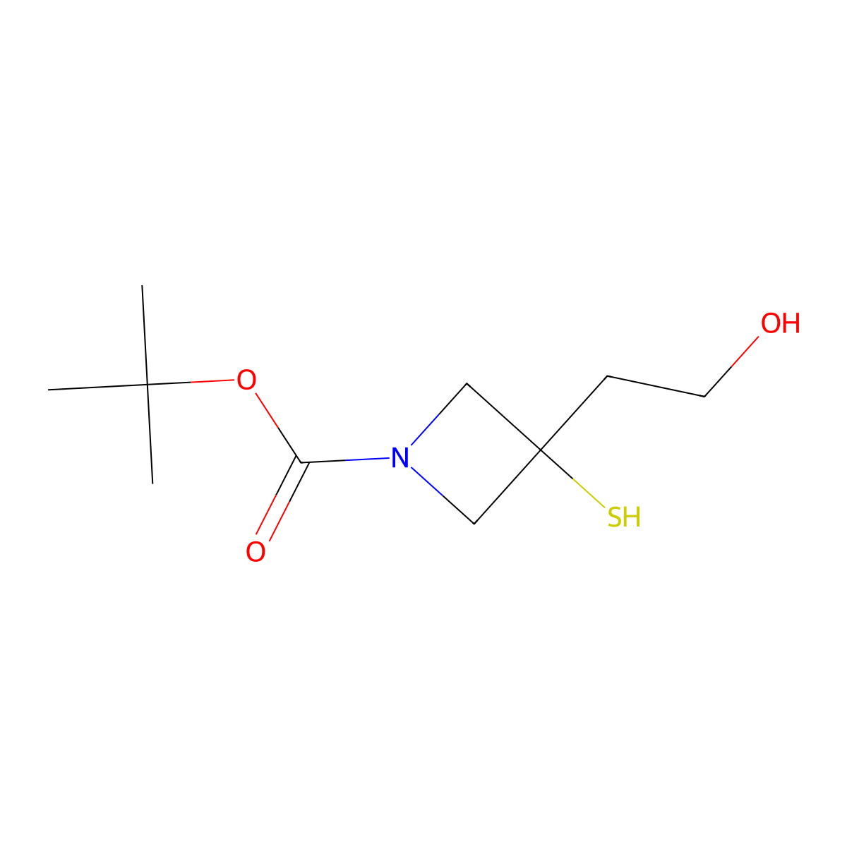 Tert-butyl 3-(2-hydroxyethyl)-3-mercaptoazetidine-1-carboxylate molecular structure, CAS 1223573-24-7