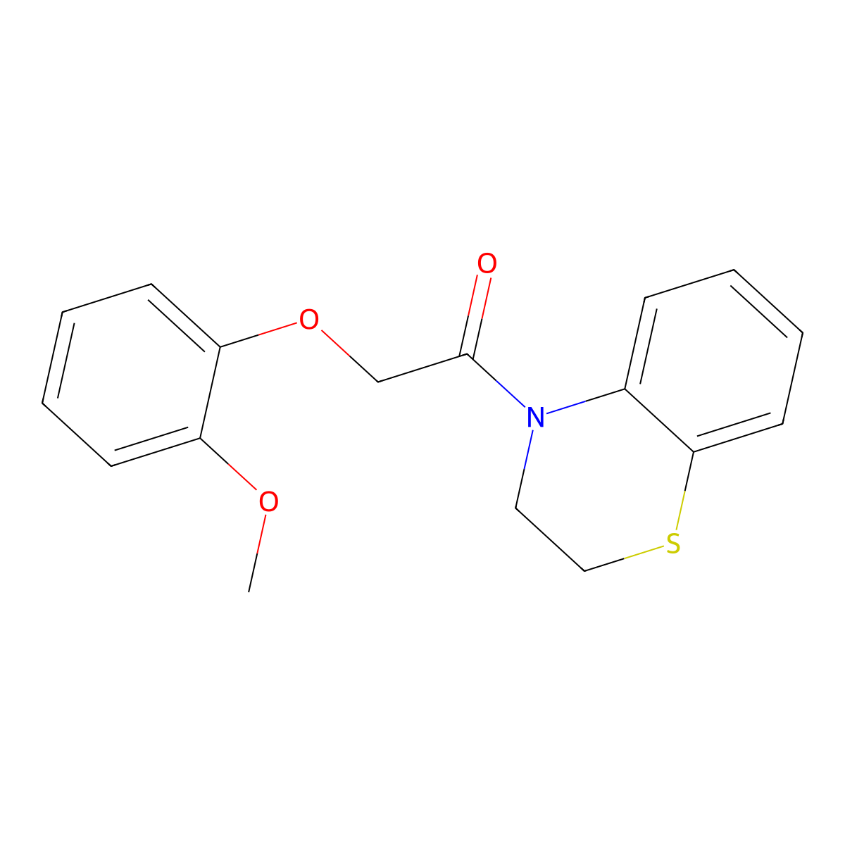 1-(2,3-dihydro-4H-1,4-benzothiazin-4-yl)-2-(2-methoxyphenoxy)ethanone molecular structure, CAS 1223588-64-4