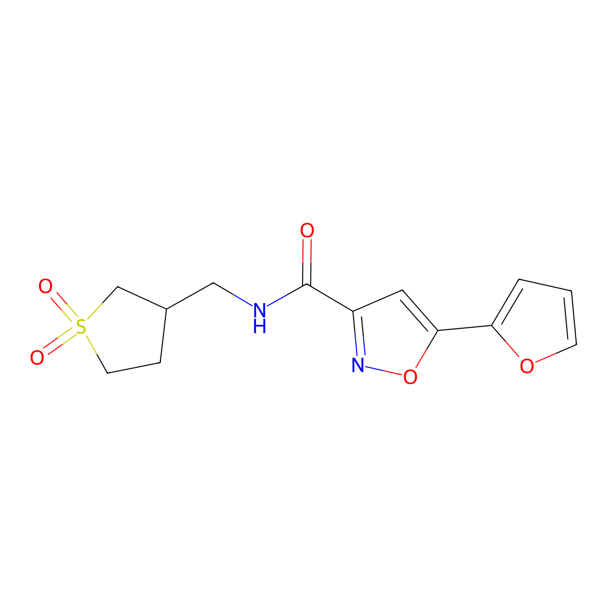 N-[(1,1-dioxo-1lambda6-thiolan-3-yl)methyl]-5-(furan-2-yl)-1,2-oxazole-3-carboxamide molecular structure, CAS 1223617-49-9