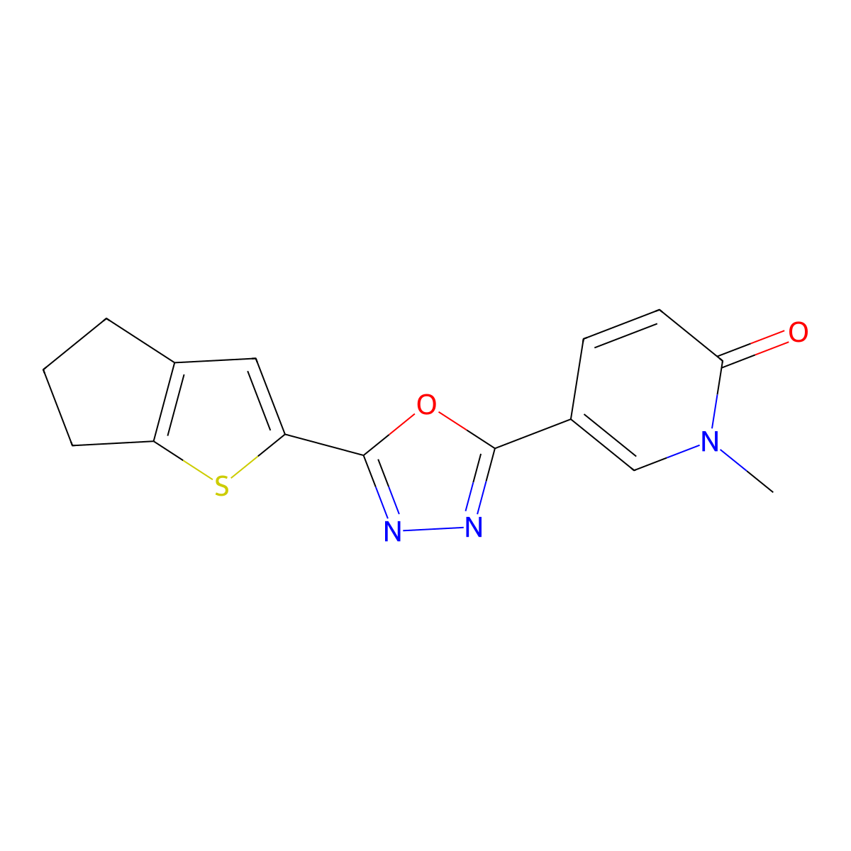 5-(5-{4H,5H,6H-cyclopenta[b]thiophen-2-yl}-1,3,4-oxadiazol-2-yl)-1-methyl-1,2-dihydropyridin-2-one molecular structure, CAS 1223636-41-6
