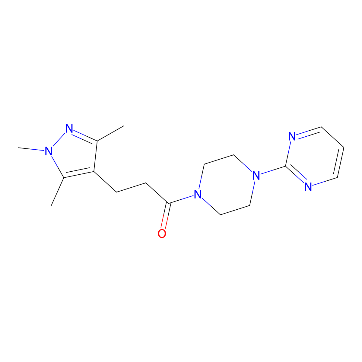 1-[4-(pyrimidin-2-yl)piperazin-1-yl]-3-(1,3,5-trimethyl-1H-pyrazol-4-yl)propan-1-one molecular structure, CAS 1223646-84-1