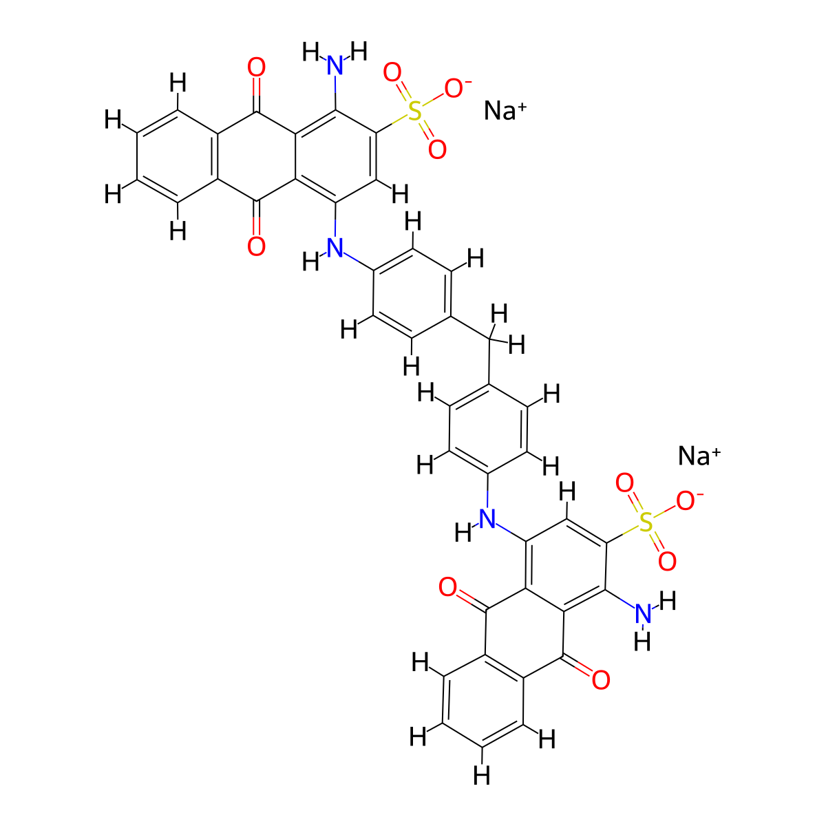 2-Anthracenesulfonic acid, 4,4'-(methylenebis(4,1-phenyleneimino))bis(1-amino-9,10-dihydro-9,10-dioxo-, sodium salt (1:2) molecular structure, CAS 12237-86-4