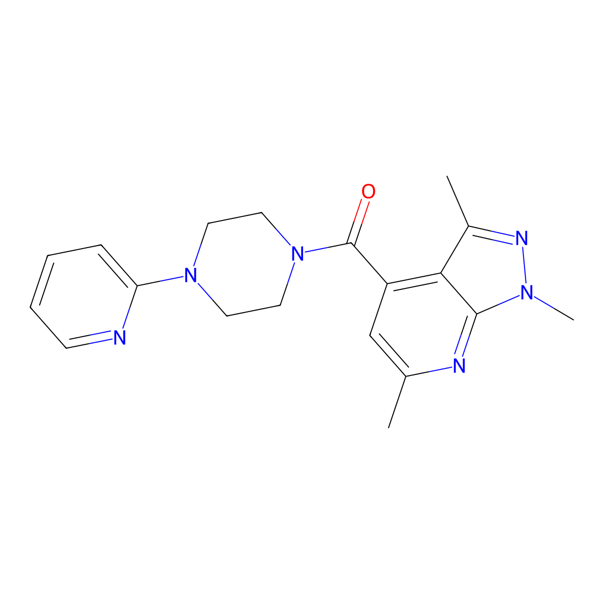 [4-(2-pyridyl)piperazino](1,3,6-trimethyl-1H-pyrazolo[3,4-b]pyridin-4-yl)methanone molecular structure, CAS 1223736-19-3