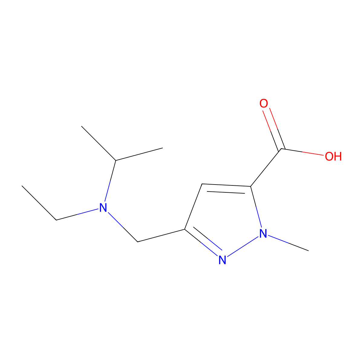 3-((ethyl(isopropyl)amino)methyl)-1-methyl-1H-pyrazole-5-carboxylic acid molecular structure, CAS 1223748-32-0