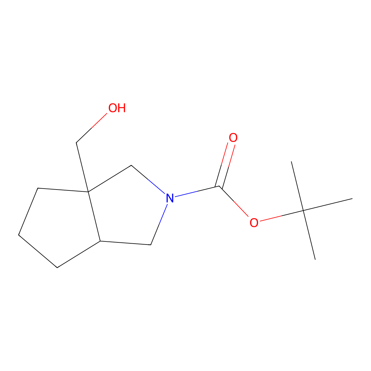 tert-butyl 3a-(hydroxymethyl)hexahydrocyclopenta[c]pyrrole-2(1H)-carboxylate molecular structure, CAS 1223748-37-5