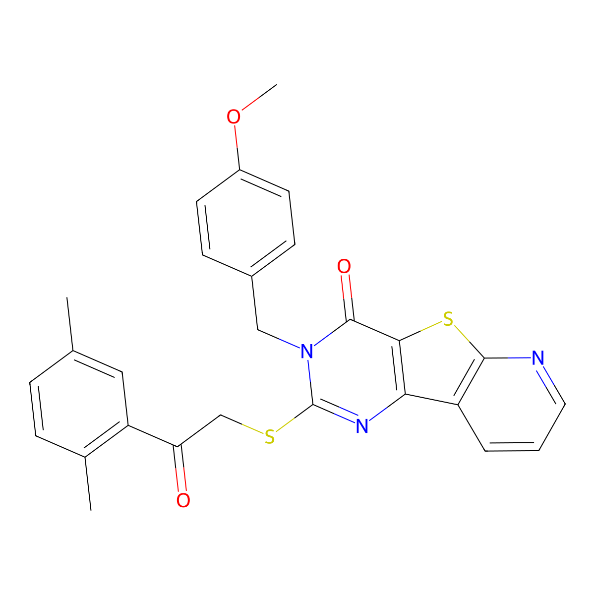 4-{[2-(2,5-Dimethylphenyl)-2-oxoethyl]sulfanyl}-5-[(4-methoxyphenyl)methyl]-8-thia-3,5,10-triazatricyclo[7.4.0.0^{2,7}]trideca-1(9),2(7),3,10,12-pentaen-6-one molecular structure, CAS 1223754-41-3
