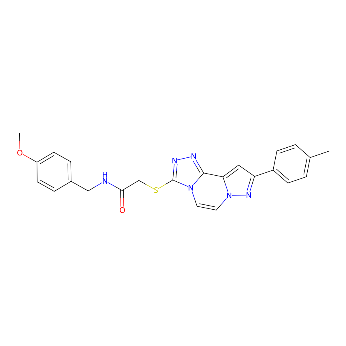 N-[(4-methoxyphenyl)methyl]-2-[[11-(4-methylphenyl)-3,4,6,9,10-pentazatricyclo[7.3.0.02,6]dodeca-1(12),2,4,7,10-pentaen-5-yl]sulfanyl]acetamide molecular structure, CAS 1223754-85-5