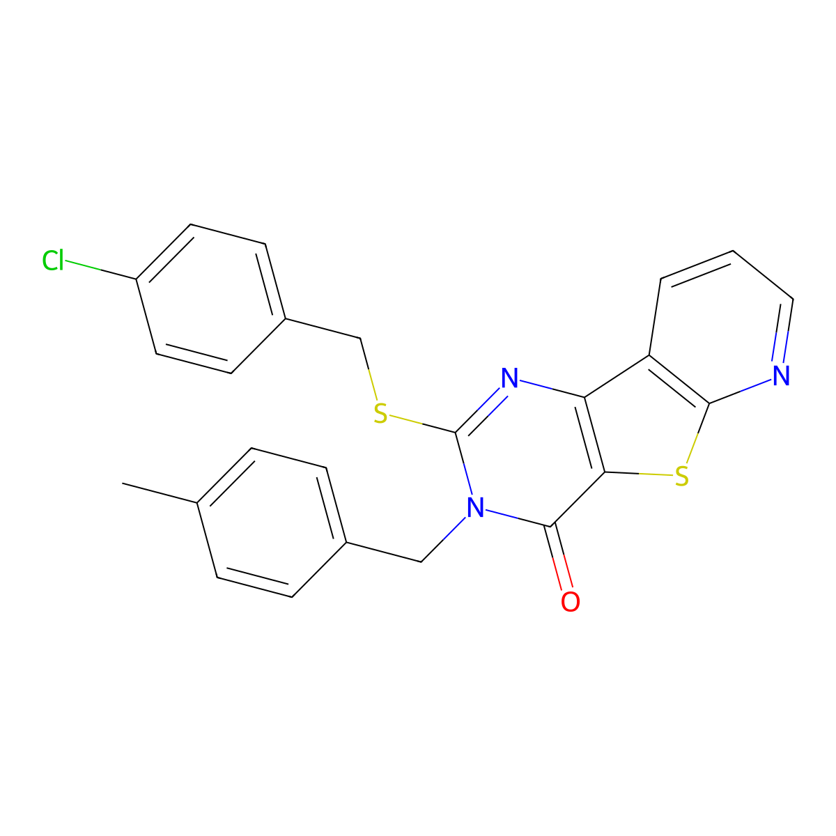 4-{[(4-Chlorophenyl)methyl]sulfanyl}-5-[(4-methylphenyl)methyl]-8-thia-3,5,10-triazatricyclo[7.4.0.0^{2,7}]trideca-1(9),2(7),3,10,12-pentaen-6-one molecular structure, CAS 1223755-05-2