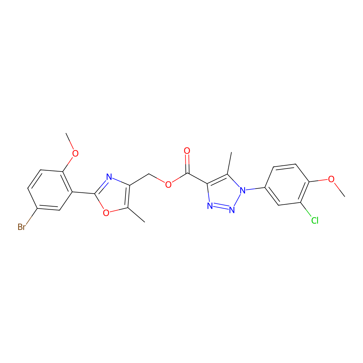 [2-(5-bromo-2-methoxyphenyl)-5-methyl-1,3-oxazol-4-yl]methyl 1-(3-chloro-4-methoxyphenyl)-5-methyl-1H-1,2,3-triazole-4-carboxylate molecular structure, CAS 1223756-26-0