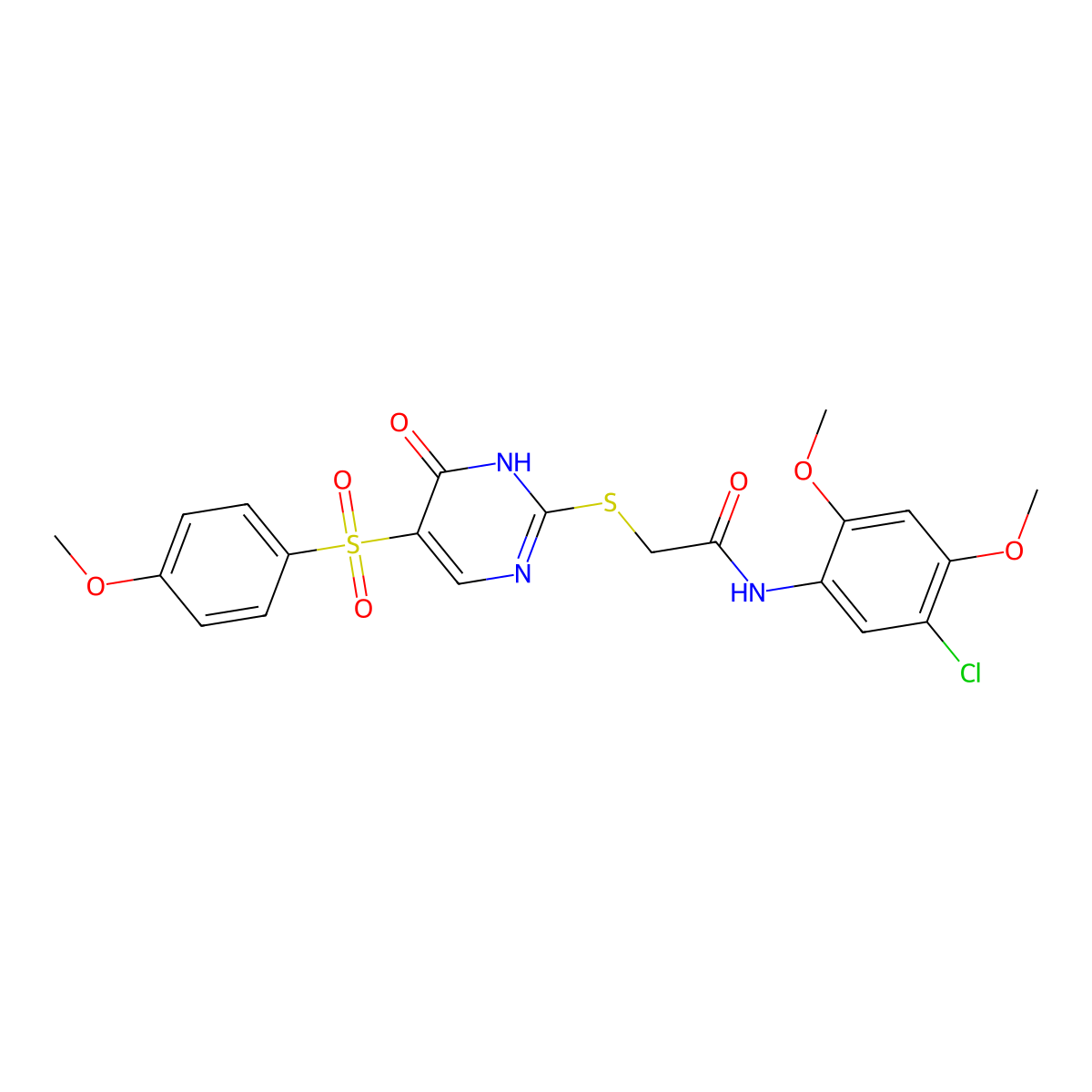 N-(5-chloro-2,4-dimethoxyphenyl)-2-{[5-(4-methoxybenzenesulfonyl)-6-oxo-1,6-dihydropyrimidin-2-yl]sulfanyl}acetamide molecular structure, CAS 1223756-87-3