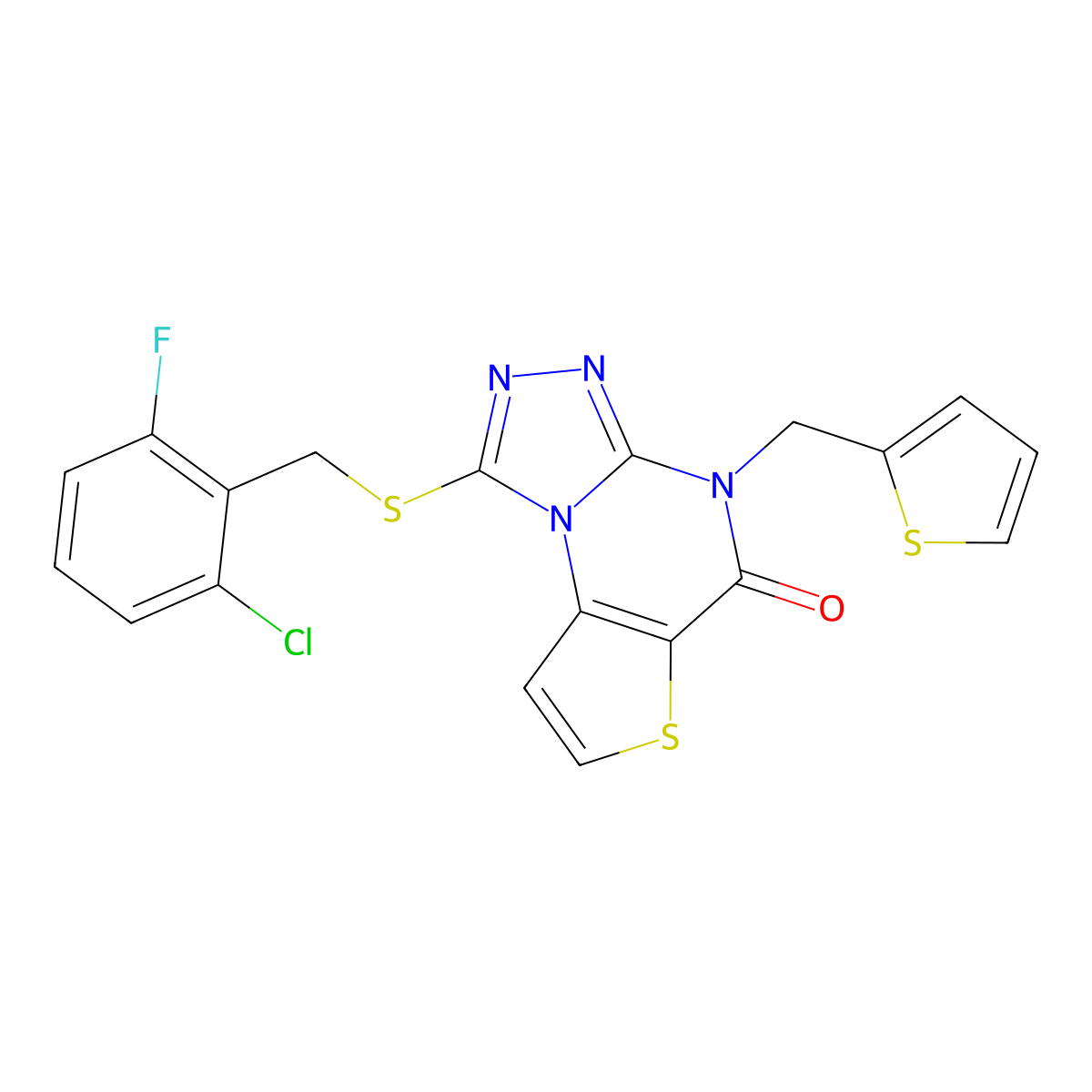 1-((2-chloro-6-fluorobenzyl)thio)-4-(thiophen-2-ylmethyl)thieno[2,3-e][1,2,4]triazolo[4,3-a]pyrimidin-5(4H)-one molecular structure, CAS 1223757-24-1
