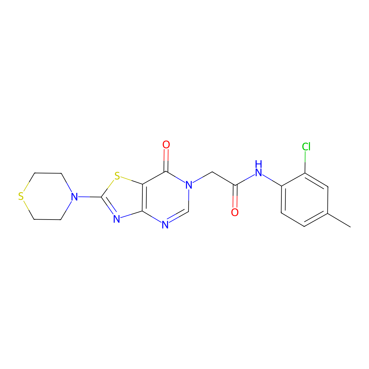N-(2-chloro-4-methylphenyl)-2-(7-oxo-2-thiomorpholinothiazolo[4,5-d]pyrimidin-6(7H)-yl)acetamide molecular structure, CAS 1223758-68-6