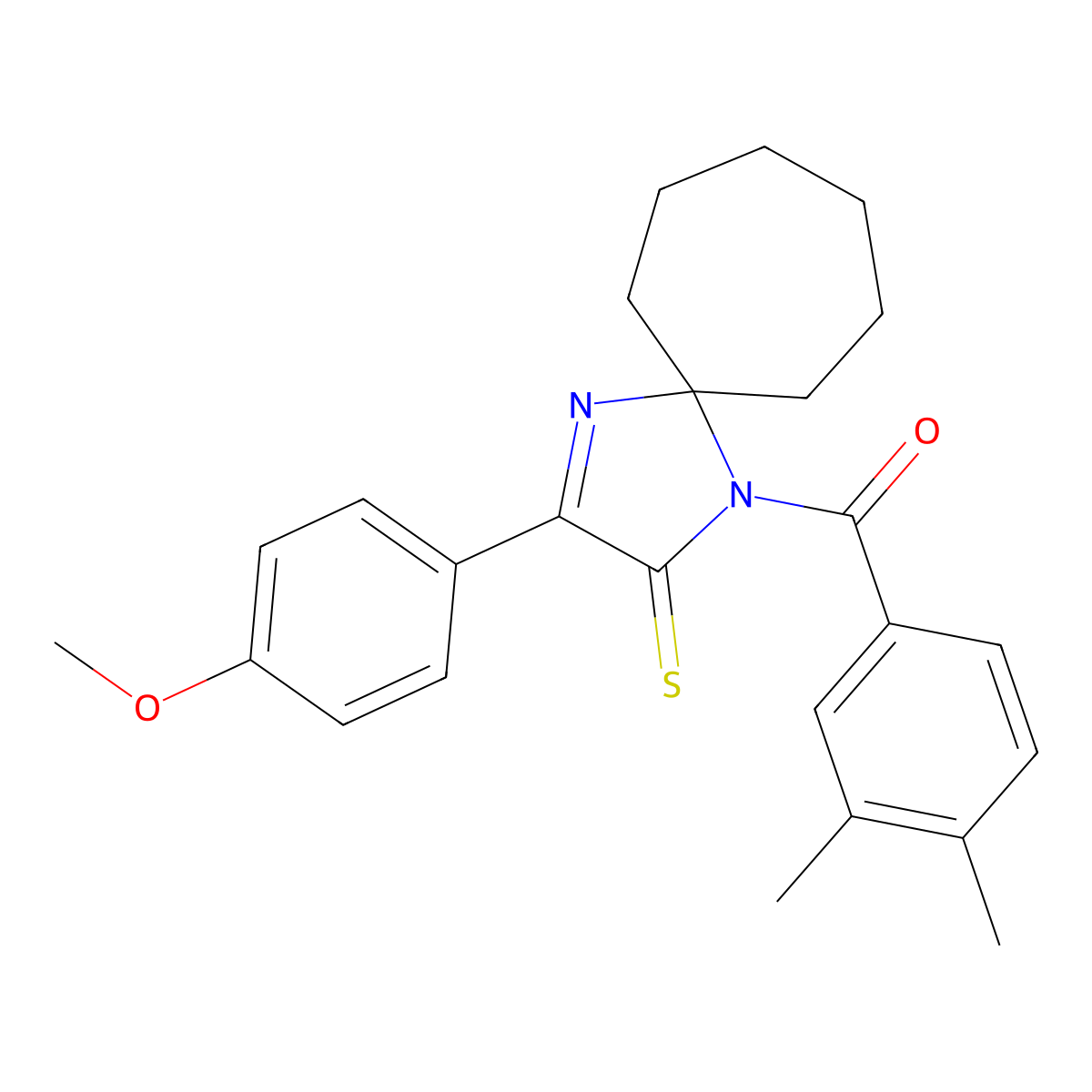 1-(3,4-Dimethylbenzoyl)-3-(4-methoxyphenyl)-1,4-diazaspiro[4.6]undec-3-ene-2-thione molecular structure, CAS 1223759-85-0