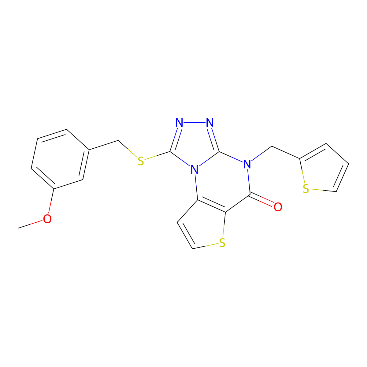1-((3-methoxybenzyl)thio)-4-(thiophen-2-ylmethyl)thieno[2,3-e][1,2,4]triazolo[4,3-a]pyrimidin-5(4H)-one molecular structure, CAS 1223760-06-2