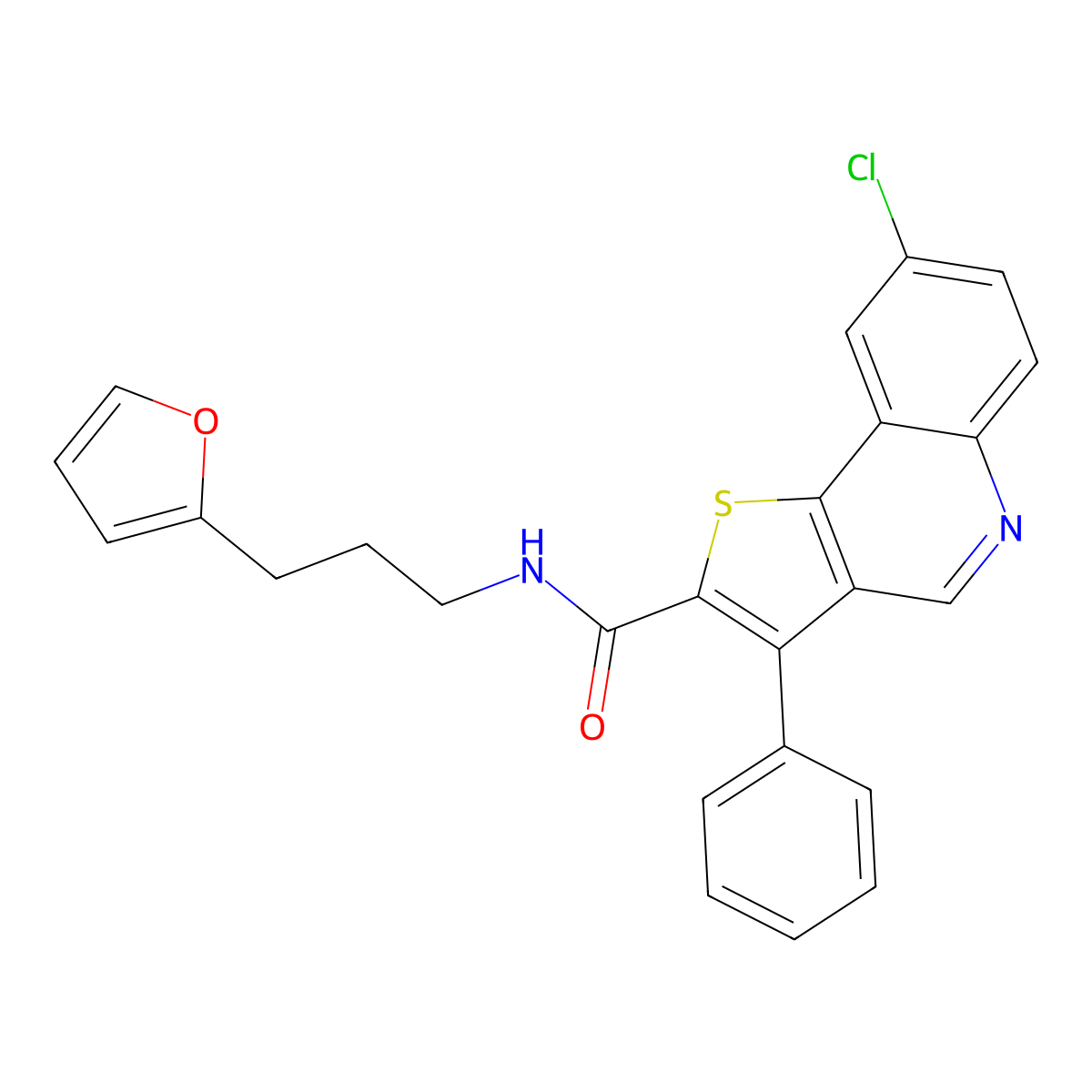 8-chloro-N-[3-(furan-2-yl)propyl]-3-phenylthieno[3,2-c]quinoline-2-carboxamide molecular structure, CAS 1223760-56-2