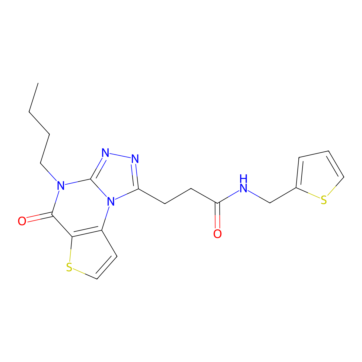 3-{8-butyl-7-oxo-5-thia-1,8,10,11-tetraazatricyclo[7.3.0.0^{2,6}]dodeca-2(6),3,9,11-tetraen-12-yl}-N-[(thiophen-2-yl)methyl]propanamide molecular structure, CAS 1223760-77-7