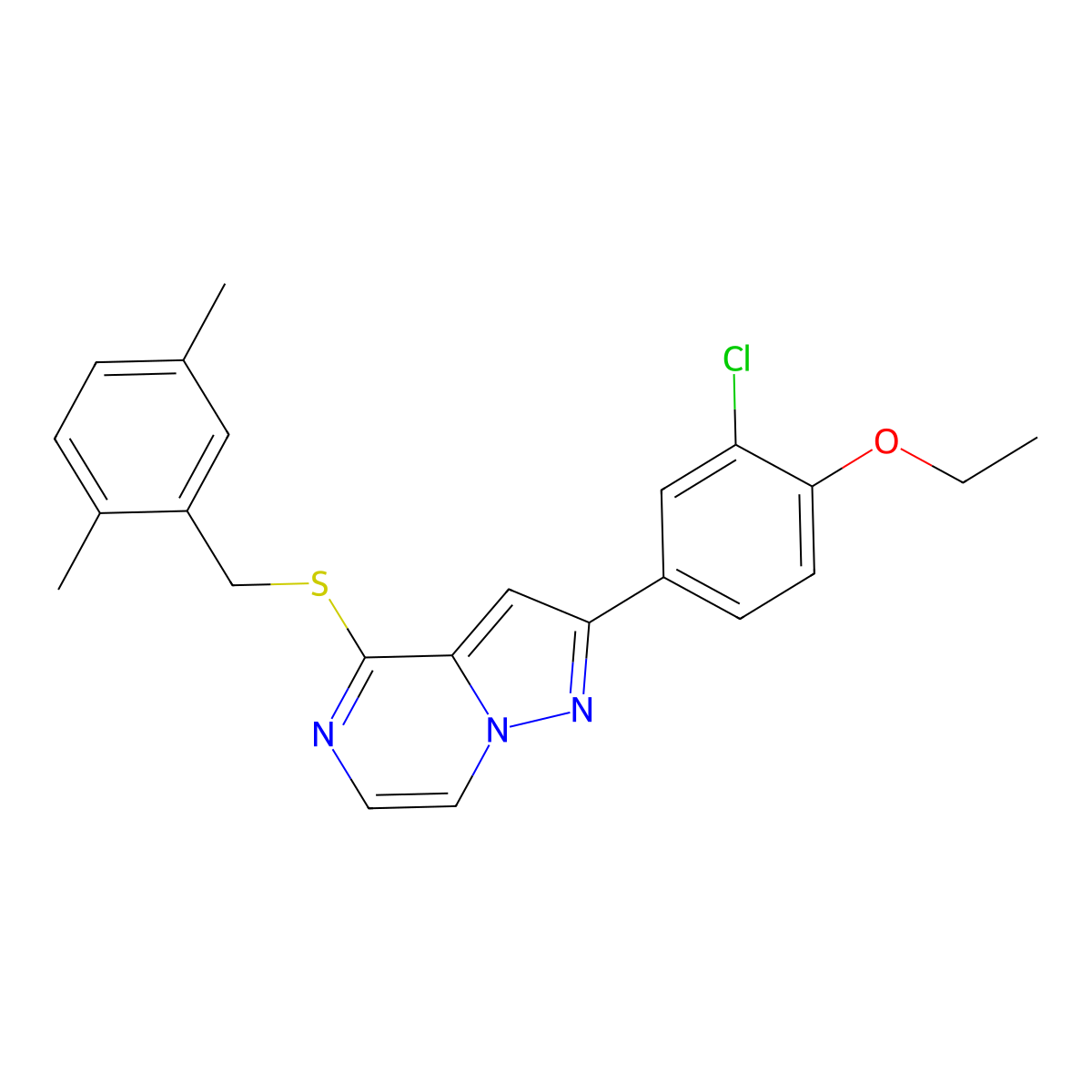 2-(3-Chloro-4-ethoxyphenyl)-4-[(2,5-dimethylbenzyl)thio]pyrazolo[1,5-a]pyrazine molecular structure, CAS 1223760-78-8