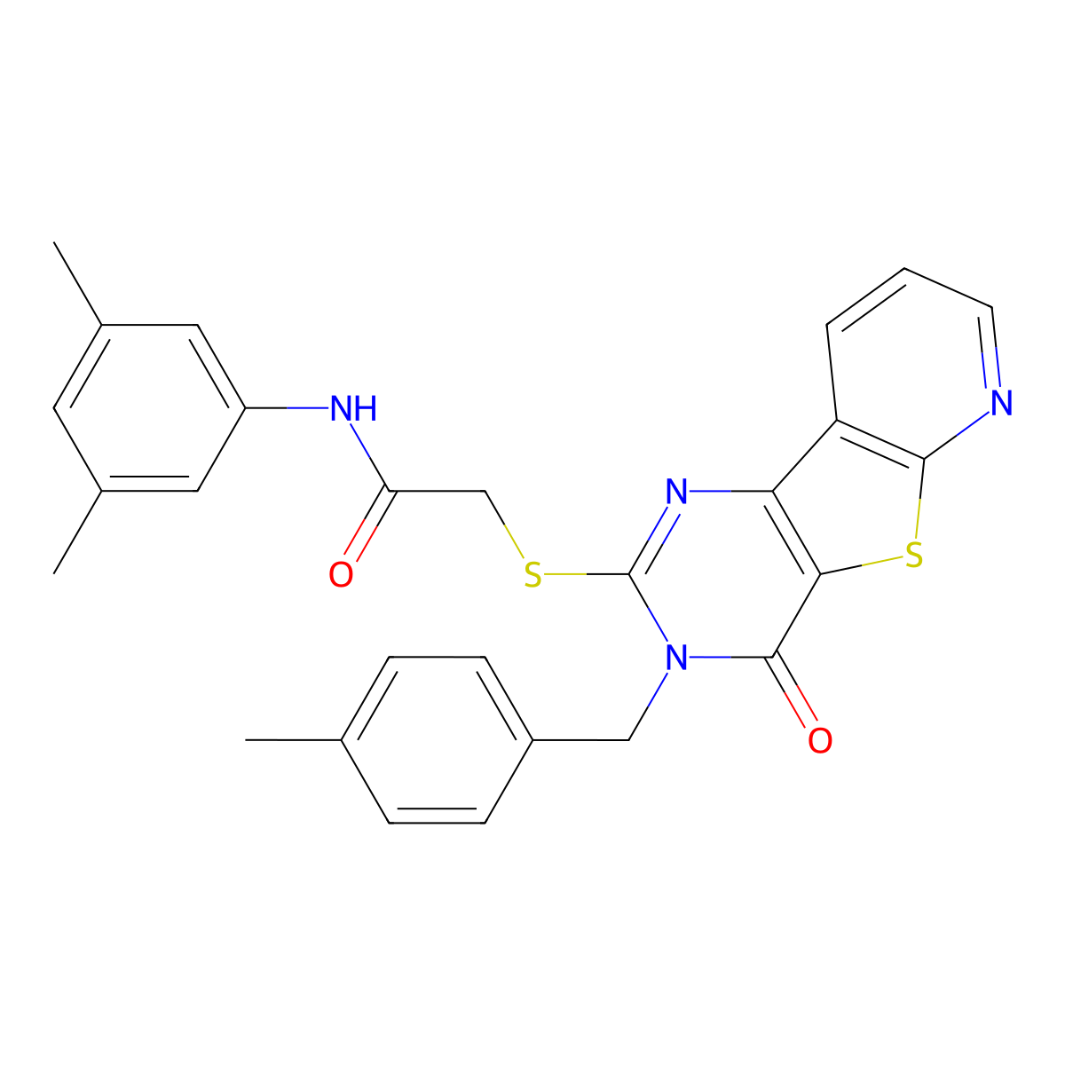 N-(3,5-dimethylphenyl)-2-({5-[(4-methylphenyl)methyl]-6-oxo-8-thia-3,5,10-triazatricyclo[7.4.0.0^{2,7}]trideca-1(9),2(7),3,10,12-pentaen-4-yl}sulfanyl)acetamide molecular structure, CAS 1223761-04-3