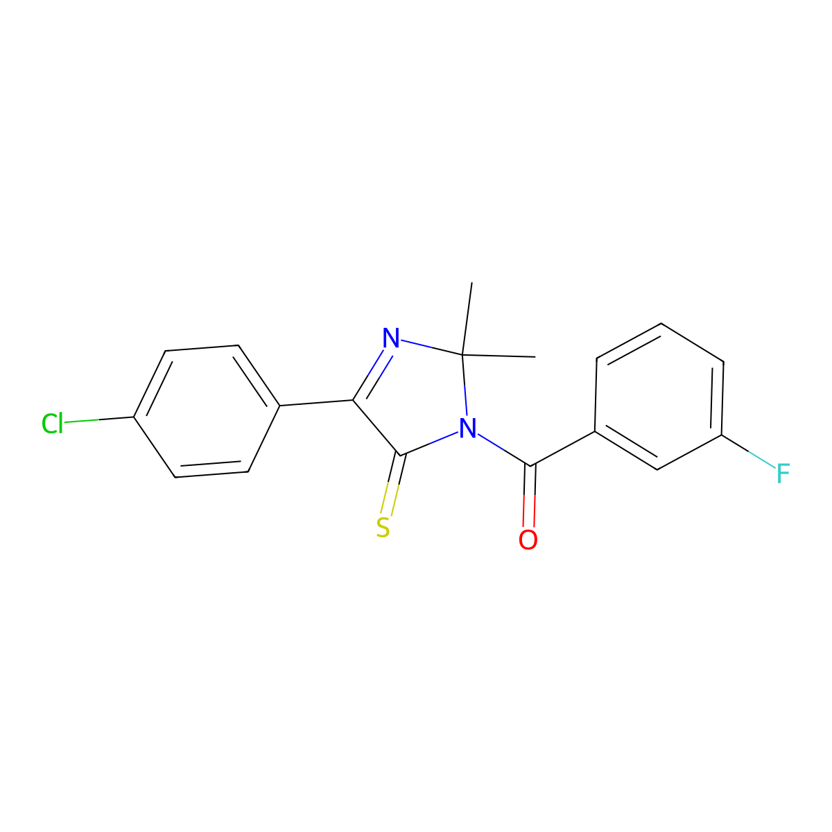 4-(4-chlorophenyl)-1-(3-fluorobenzoyl)-2,2-dimethyl-2,5-dihydro-1H-imidazole-5-thione molecular structure, CAS 1223761-58-7
