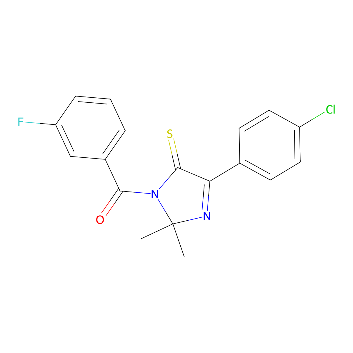 4-(4-chlorophenyl)-1-(3-fluorobenzoyl)-2,2-dimethyl-2,5-dihydro-1H-imidazole-5-thione molecular structure, CAS 1223761-58-7