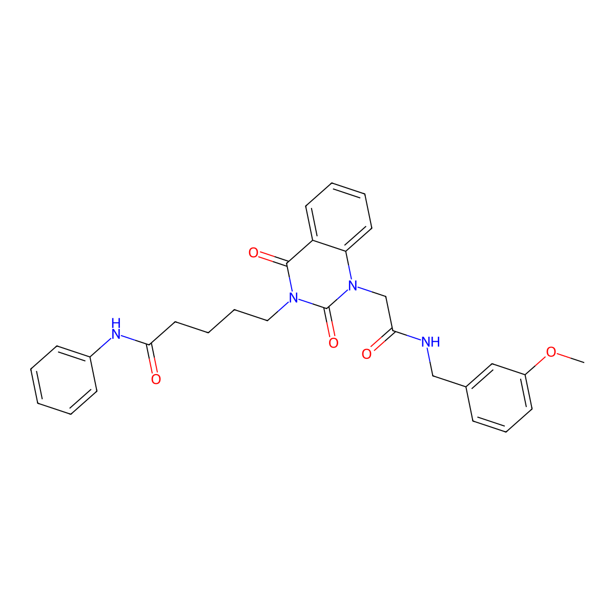5-(1-(2-((3-methoxybenzyl)amino)-2-oxoethyl)-2,4-dioxo-1,2-dihydroquinazolin-3(4H)-yl)-N-phenylpentanamide molecular structure, CAS 1223761-94-1