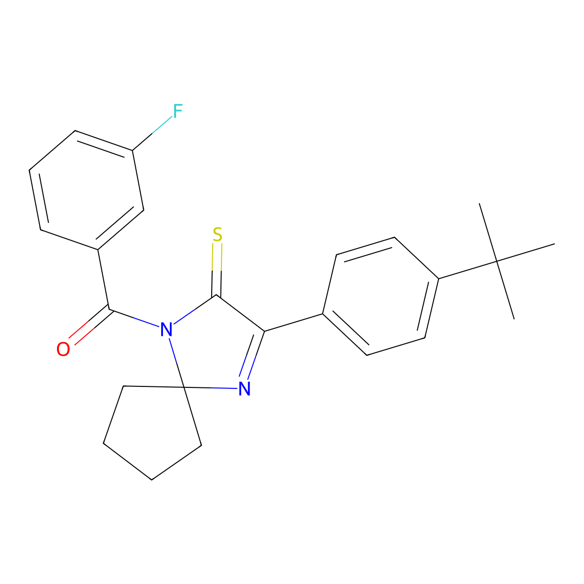 3-(4-Tert-butylphenyl)-1-(3-fluorobenzoyl)-1,4-diazaspiro[4.4]non-3-ene-2-thione molecular structure, CAS 1223762-37-5