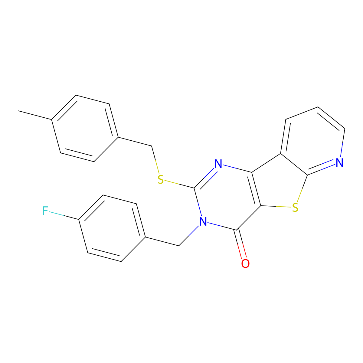 3-(4-fluorobenzyl)-2-((4-methylbenzyl)thio)pyrido[3',2':4,5]thieno[3,2-d]pyrimidin-4(3H)-one molecular structure, CAS 1223762-43-3