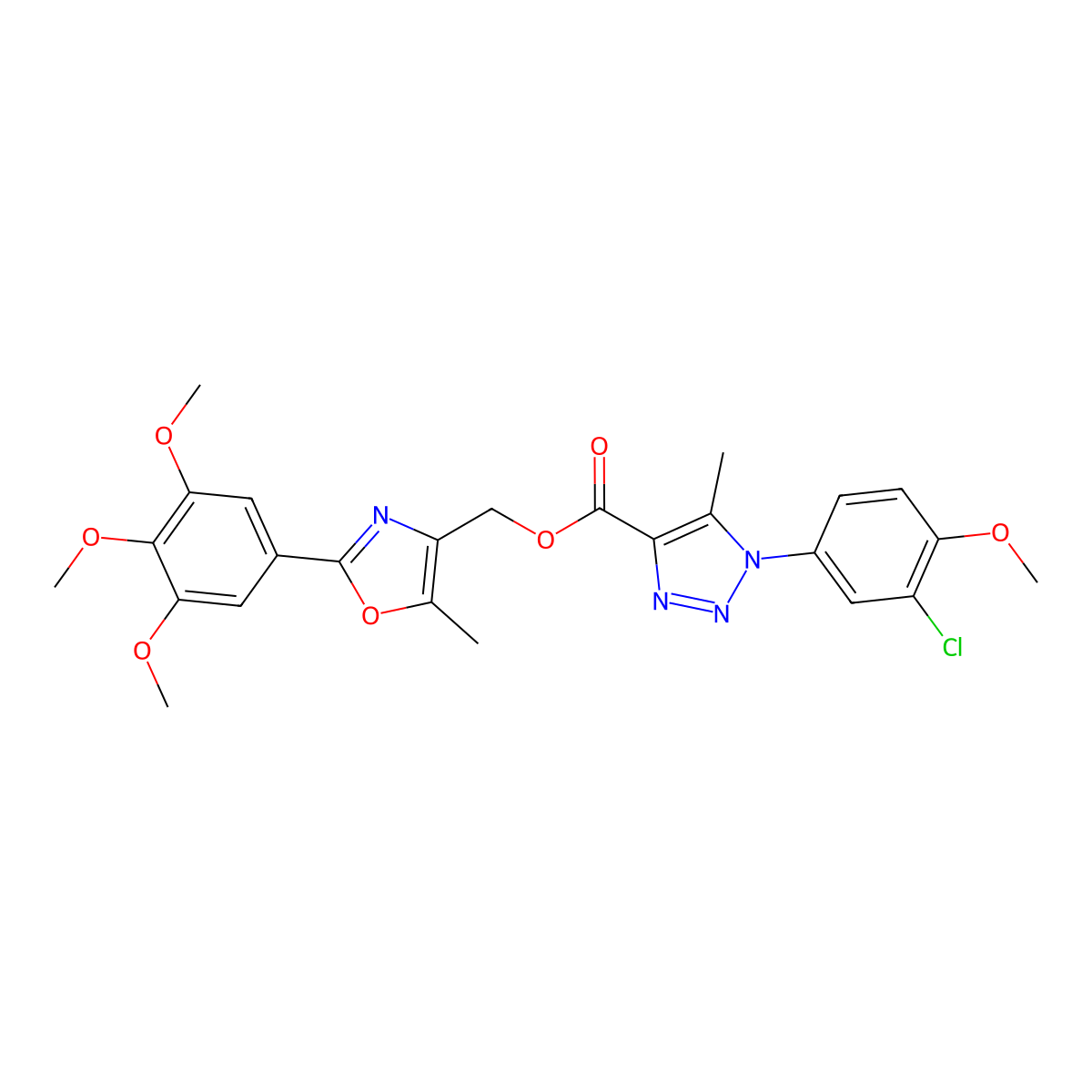 [5-methyl-2-(3,4,5-trimethoxyphenyl)-1,3-oxazol-4-yl]methyl 1-(3-chloro-4-methoxyphenyl)-5-methyl-1H-1,2,3-triazole-4-carboxylate molecular structure, CAS 1223762-52-4