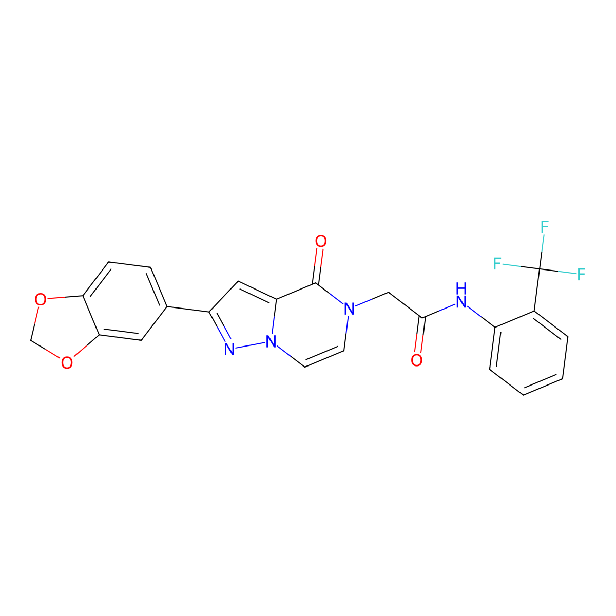 2-[2-(1,3-benzodioxol-5-yl)-4-oxopyrazolo[1,5-a]pyrazin-5(4H)-yl]-N-[2-(trifluoromethyl)phenyl]acetamide molecular structure, CAS 1223762-70-6