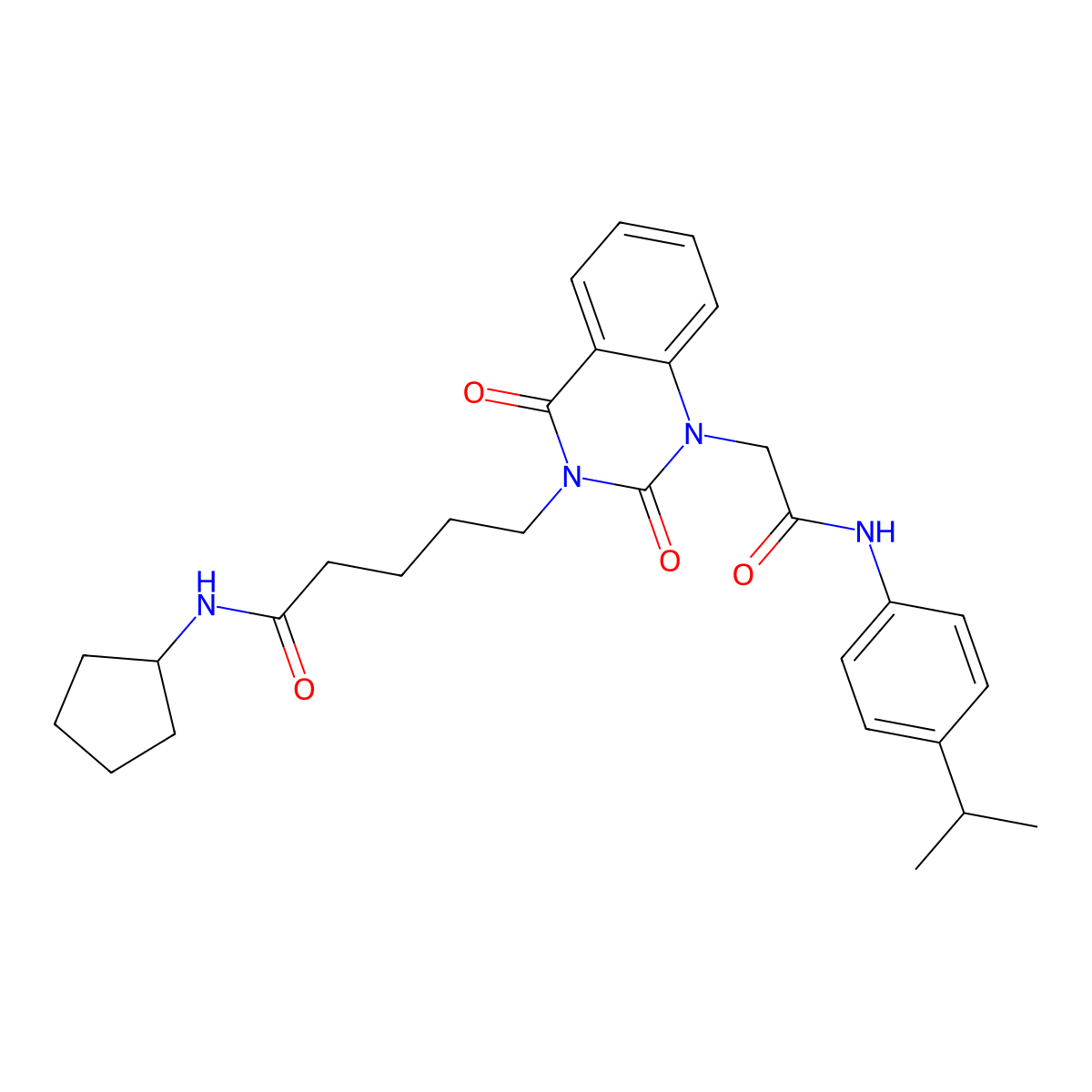 N-cyclopentyl-5-(1-(2-((4-isopropylphenyl)amino)-2-oxoethyl)-2,4-dioxo-1,2-dihydroquinazolin-3(4H)-yl)pentanamide molecular structure, CAS 1223763-72-1