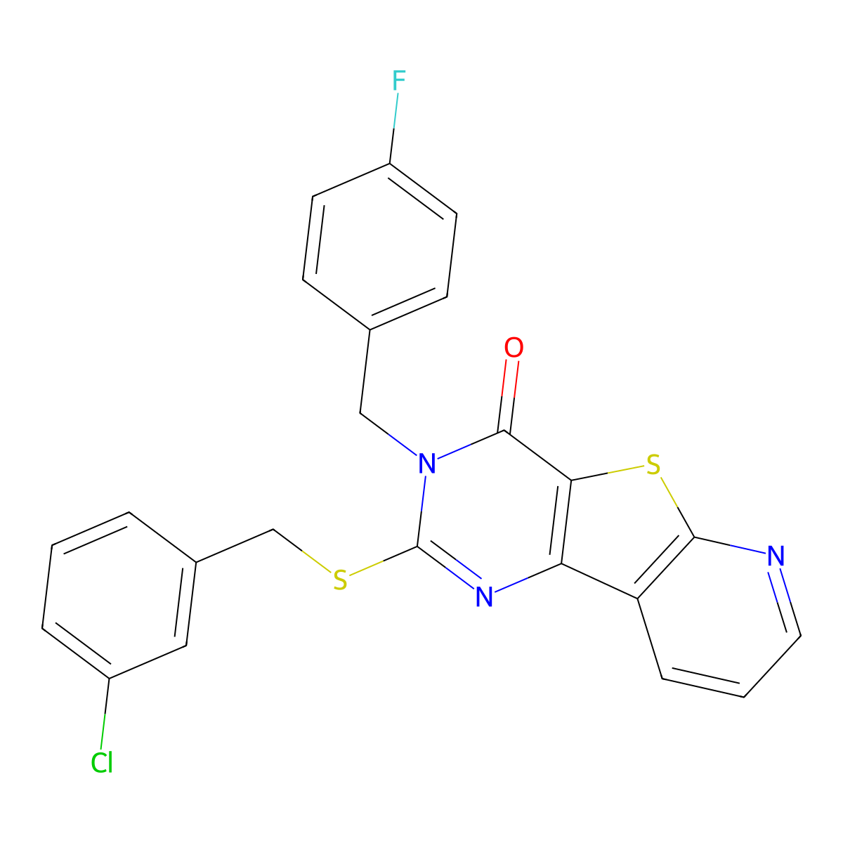 2-((3-chlorobenzyl)thio)-3-(4-fluorobenzyl)pyrido[3',2':4,5]thieno[3,2-d]pyrimidin-4(3H)-one molecular structure, CAS 1223764-19-9