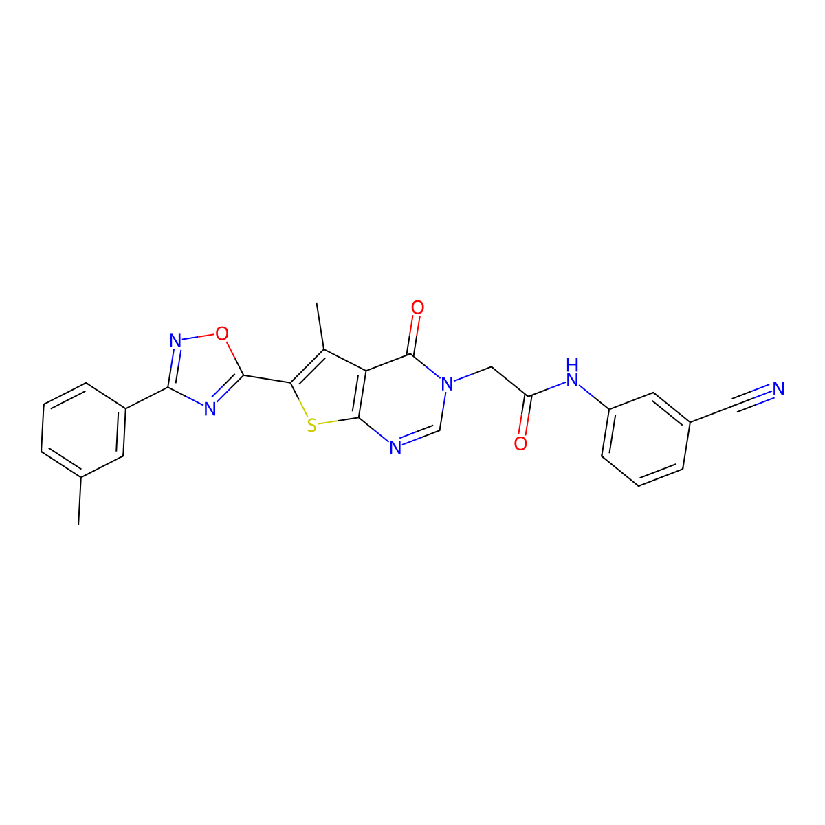 N-(3-cyanophenyl)-2-(5-methyl-4-oxo-6-(3-(m-tolyl)-1,2,4-oxadiazol-5-yl)thieno[2,3-d]pyrimidin-3(4H)-yl)acetamide molecular structure, CAS 1223764-70-2