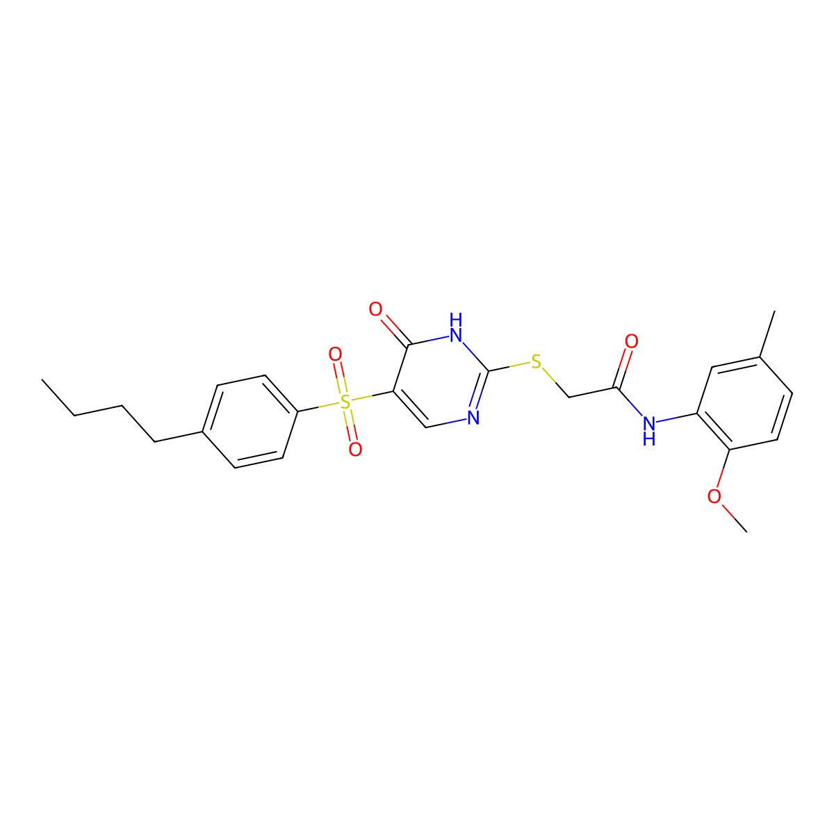 2-{[5-(4-butylbenzenesulfonyl)-6-oxo-1,6-dihydropyrimidin-2-yl]sulfanyl}-N-(2-methoxy-5-methylphenyl)acetamide molecular structure, CAS 1223765-66-9