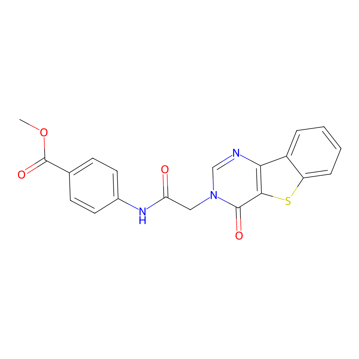 methyl 4-{[(4-oxo[1]benzothieno[3,2-d]pyrimidin-3(4H)-yl)acetyl]amino}benzoate molecular structure, CAS 1223765-74-9