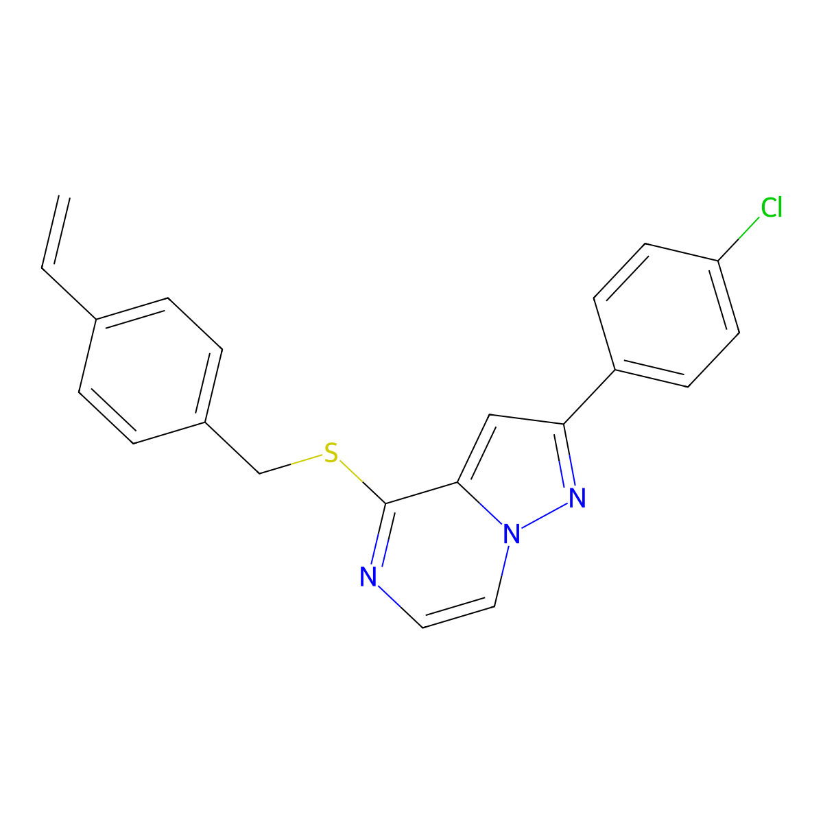 2-(4-Chlorophenyl)-4-[(4-vinylbenzyl)thio]pyrazolo[1,5-a]pyrazine molecular structure, CAS 1223766-24-2