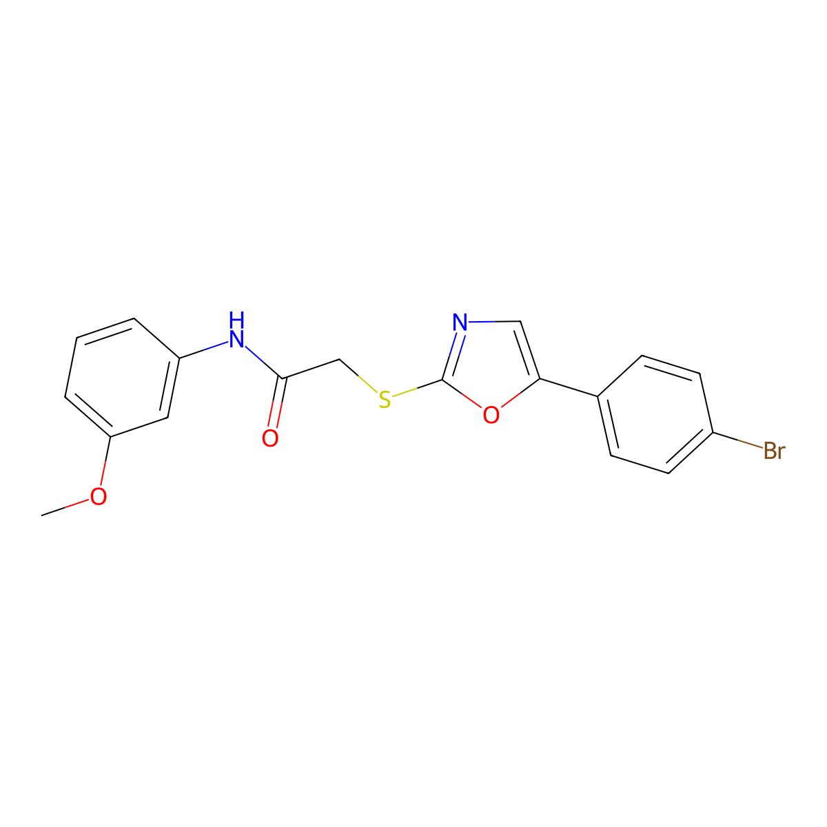 2-((5-(4-bromophenyl)oxazol-2-yl)thio)-N-(3-methoxyphenyl)acetamide molecular structure, CAS 1223766-47-9