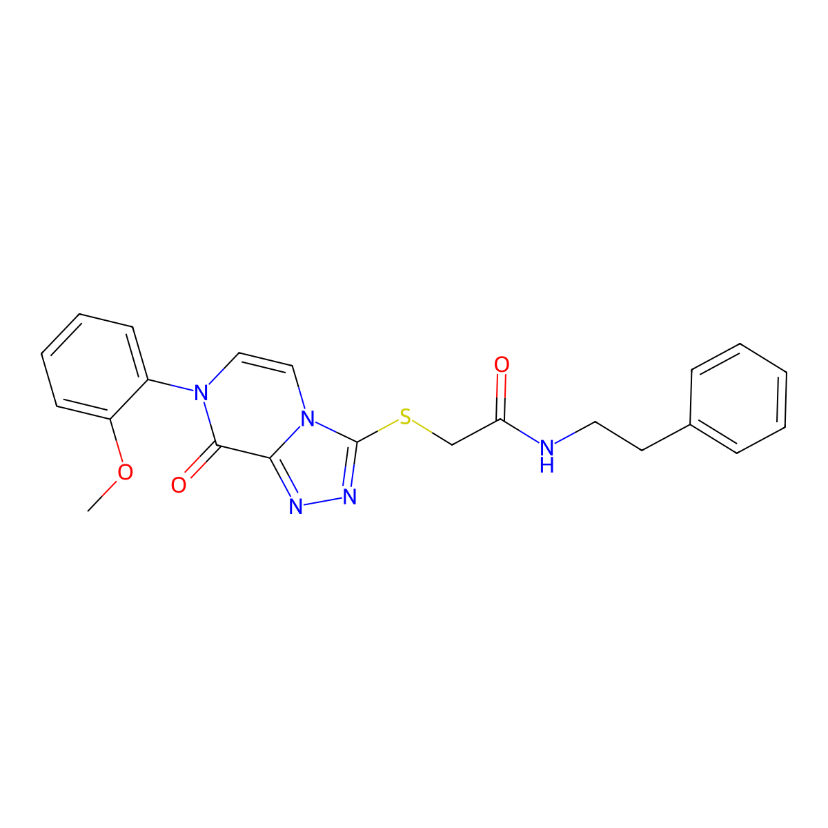 2-((7-(2-methoxyphenyl)-8-oxo-7,8-dihydro-[1,2,4]triazolo[4,3-a]pyrazin-3-yl)thio)-N-phenethylacetamide molecular structure, CAS 1223766-86-6