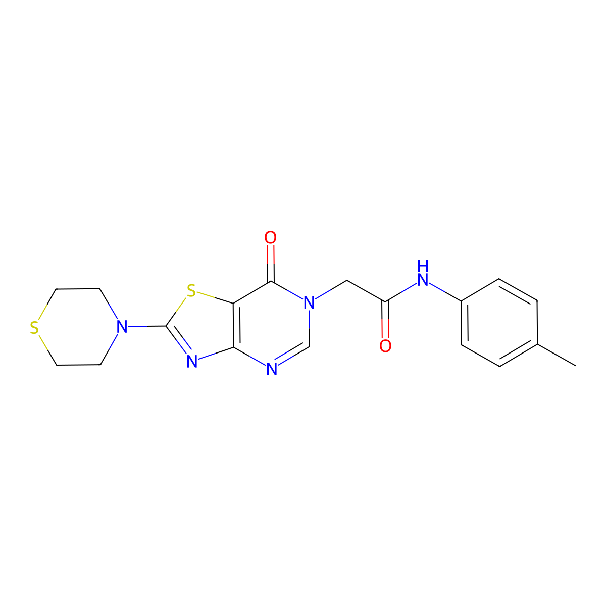 2-(7-oxo-2-thiomorpholinothiazolo[4,5-d]pyrimidin-6(7H)-yl)-N-(p-tolyl)acetamide molecular structure, CAS 1223767-19-8