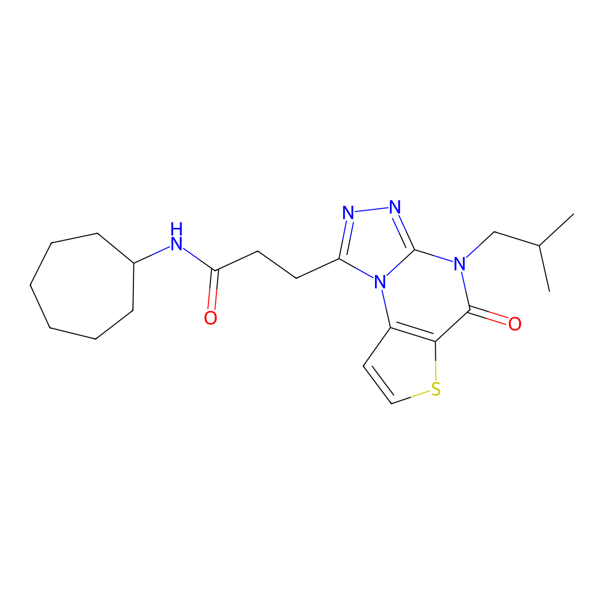 N-cycloheptyl-3-(4-isobutyl-5-oxo-4,5-dihydrothieno[2,3-e][1,2,4]triazolo[4,3-a]pyrimidin-1-yl)propanamide molecular structure, CAS 1223767-30-3