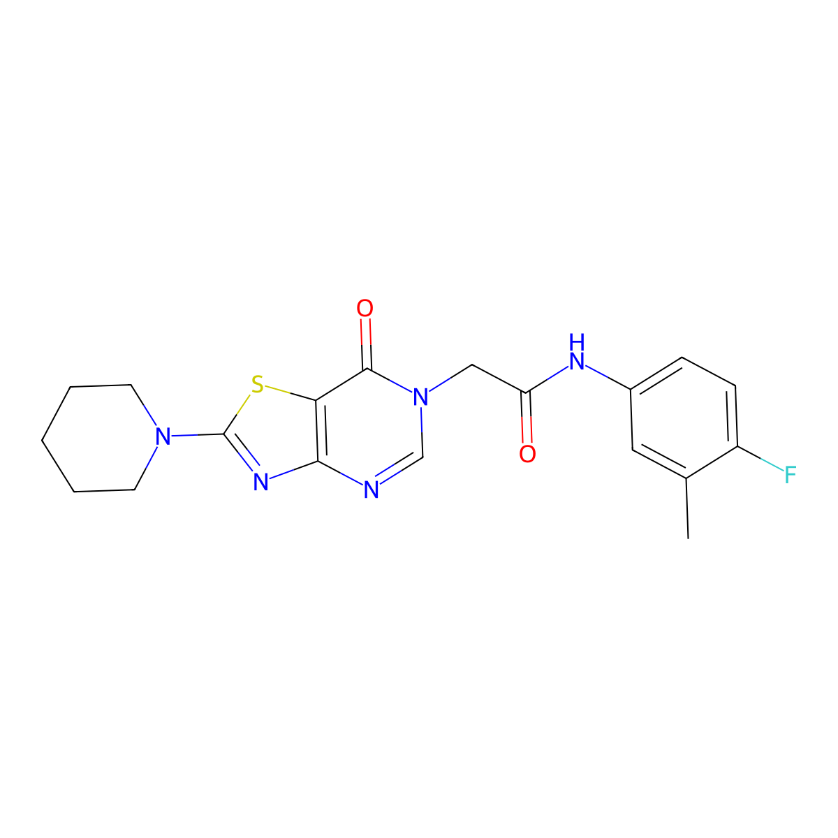 N-(4-fluoro-3-methylphenyl)-2-[7-oxo-2-(piperidin-1-yl)-6H,7H-[1,3]thiazolo[4,5-d]pyrimidin-6-yl]acetamide molecular structure, CAS 1223767-33-6