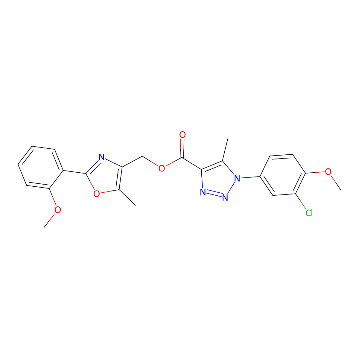 [2-(2-methoxyphenyl)-5-methyl-1,3-oxazol-4-yl]methyl 1-(3-chloro-4-methoxyphenyl)-5-methyl-1H-1,2,3-triazole-4-carboxylate molecular structure, CAS 1223767-38-1