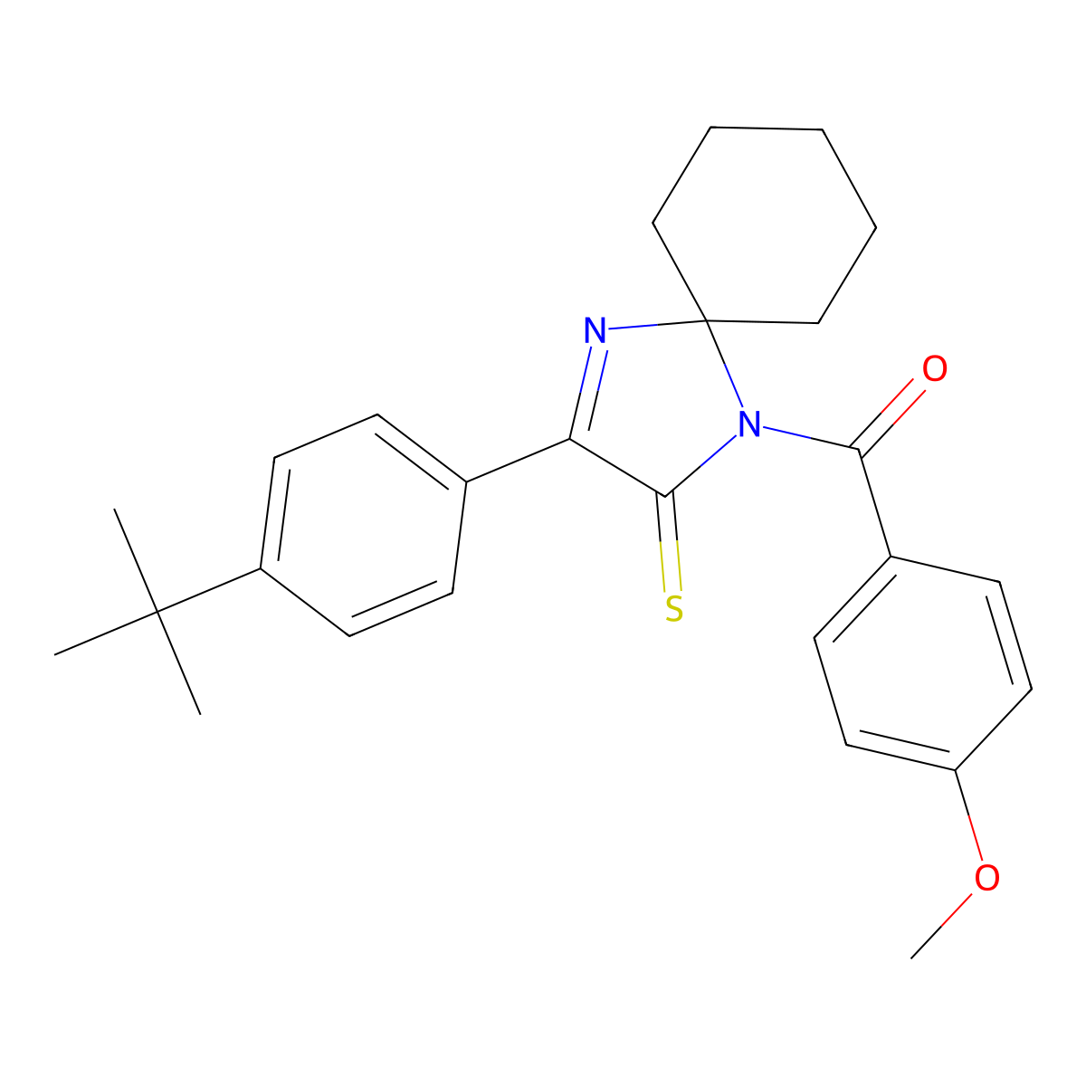 3-(4-Tert-butylphenyl)-1-(4-methoxybenzoyl)-1,4-diazaspiro[4.5]dec-3-ene-2-thione molecular structure, CAS 1223767-43-8