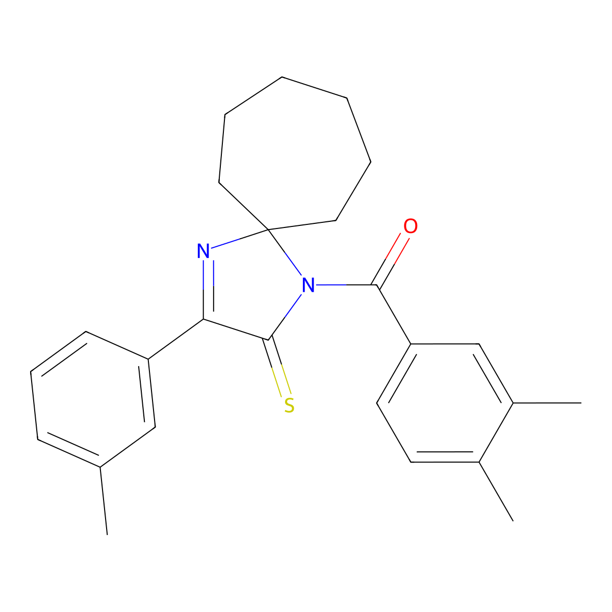 1-(3,4-Dimethylbenzoyl)-3-(3-methylphenyl)-1,4-diazaspiro[4.6]undec-3-ene-2-thione molecular structure, CAS 1223767-57-4