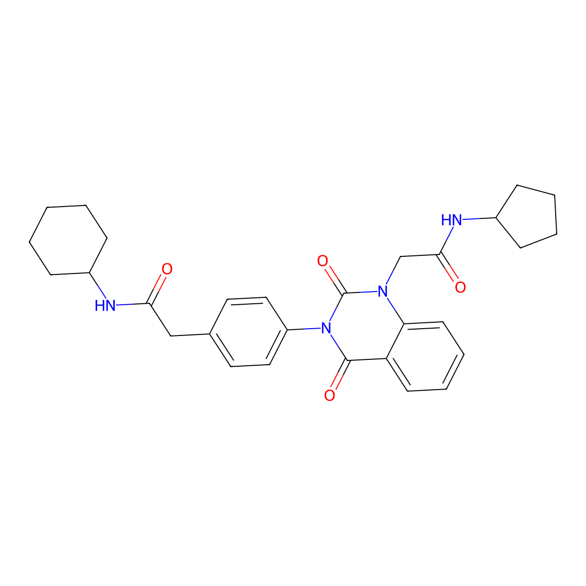 2-[3-{4-[2-(cyclohexylamino)-2-oxoethyl]phenyl}-2,4-dioxo-3,4-dihydroquinazolin-1(2H)-yl]-N-cyclopentylacetamide molecular structure, CAS 1223769-40-1