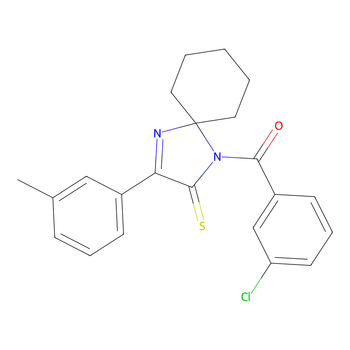 1-(3-Chlorobenzoyl)-3-(3-methylphenyl)-1,4-diazaspiro[4.5]dec-3-ene-2-thione molecular structure, CAS 1223769-85-4