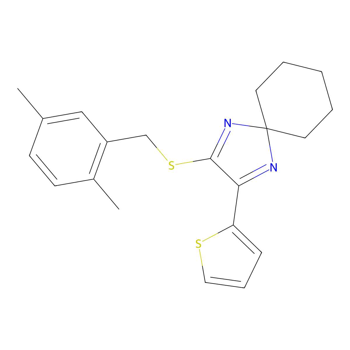 2-{[(2,5-Dimethylphenyl)methyl]sulfanyl}-3-(thiophen-2-yl)-1,4-diazaspiro[4.5]deca-1,3-diene molecular structure, CAS 1223769-99-0