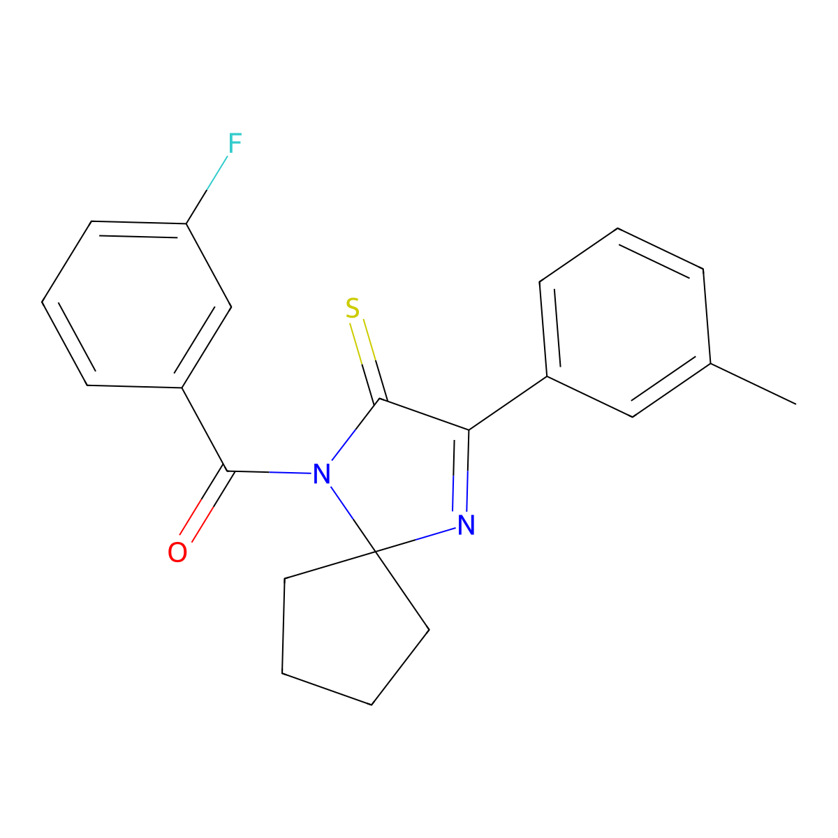 1-(3-Fluorobenzoyl)-3-(3-methylphenyl)-1,4-diazaspiro[4.4]non-3-ene-2-thione molecular structure, CAS 1223770-04-4