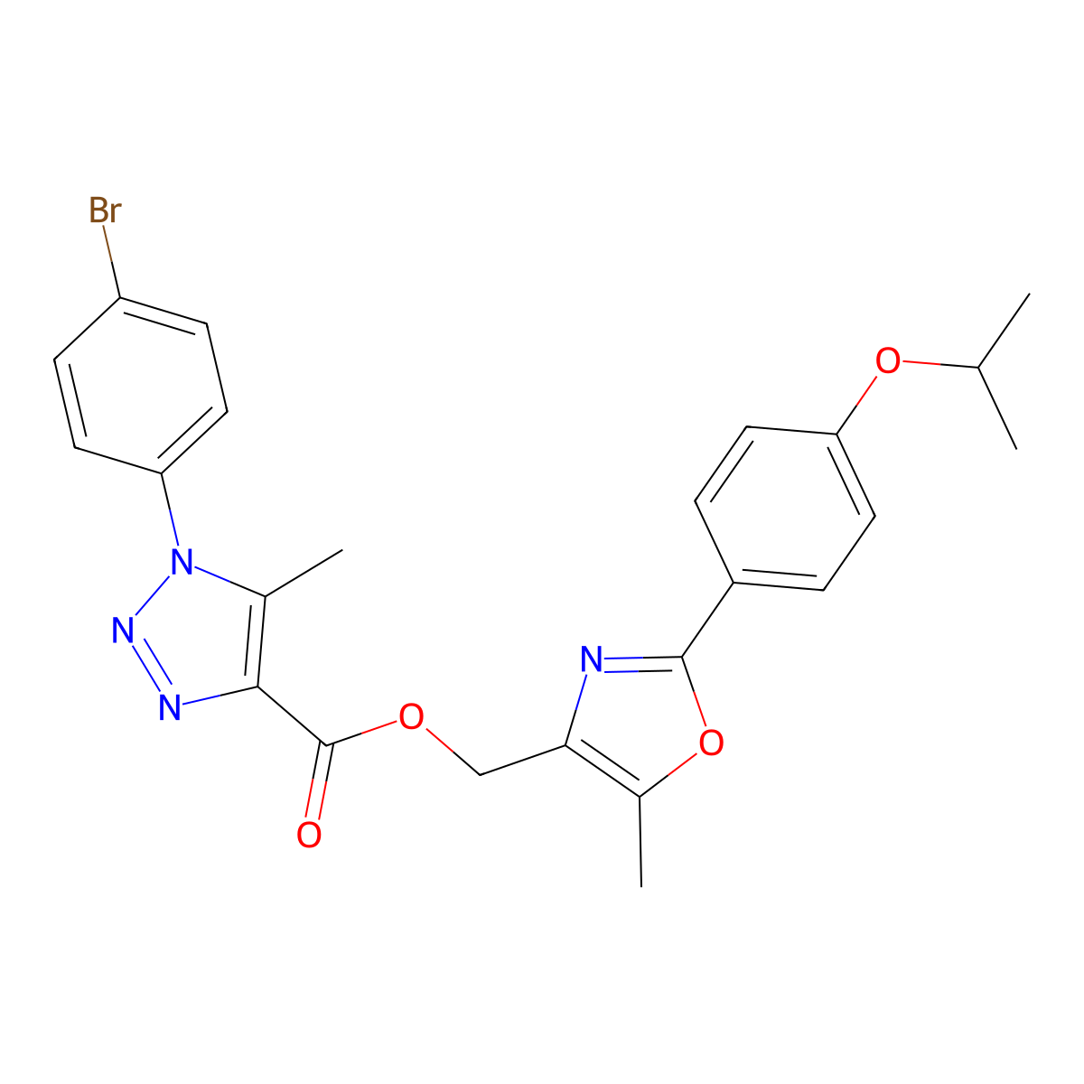 (2-(4-isopropoxyphenyl)-5-methyloxazol-4-yl)methyl 1-(4-bromophenyl)-5-methyl-1H-1,2,3-triazole-4-carboxylate molecular structure, CAS 1223770-14-6