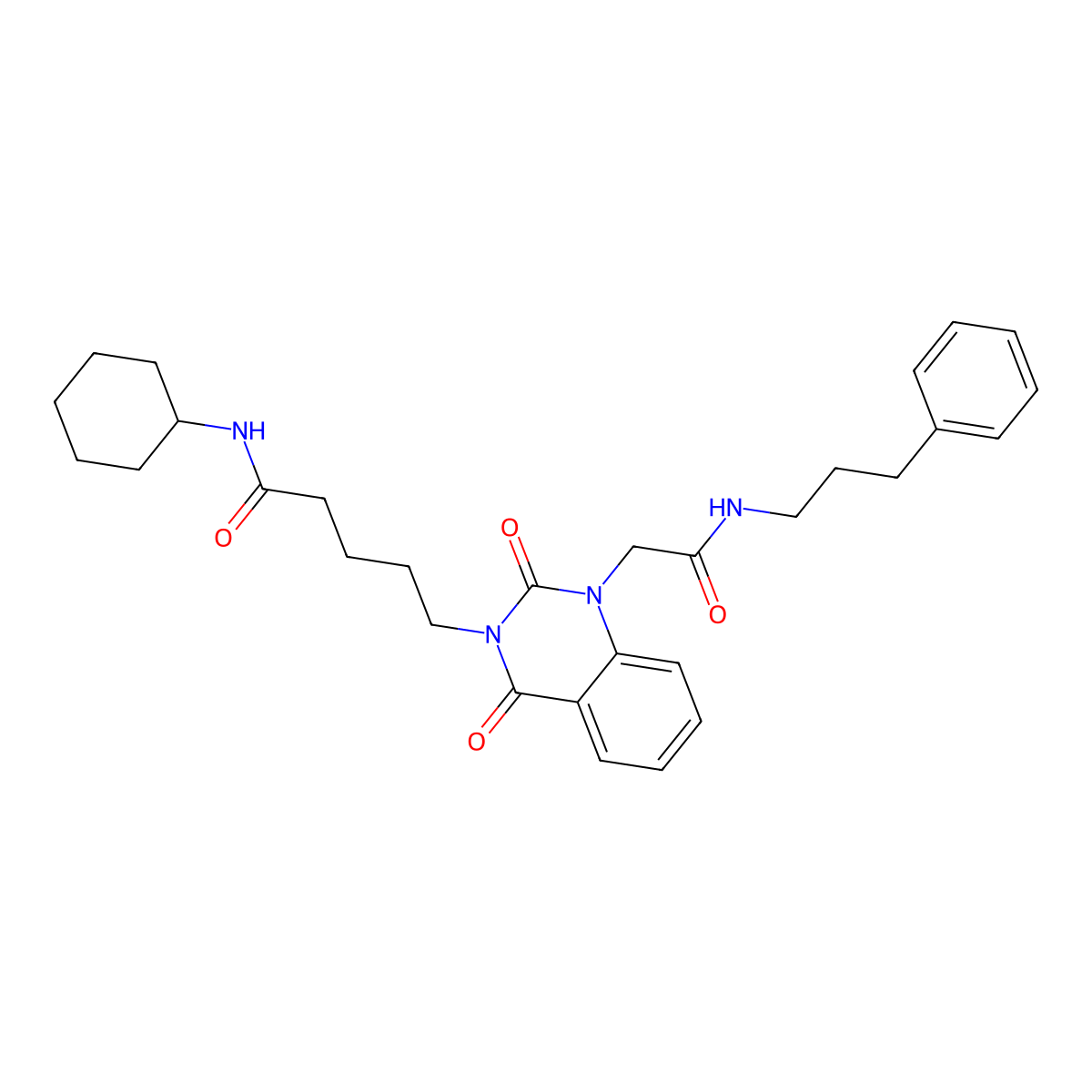 N-cyclohexyl-5-(2,4-dioxo-1-(2-oxo-2-((3-phenylpropyl)amino)ethyl)-1,2-dihydroquinazolin-3(4H)-yl)pentanamide molecular structure, CAS 1223770-16-8